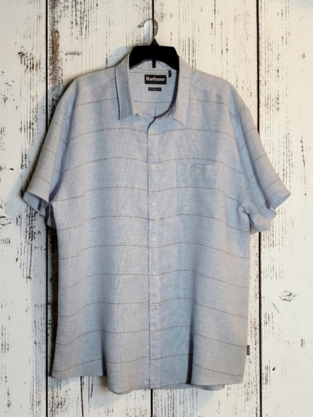 Barbour"Petteril"Men's100% Organic Linen Short Sleeve Shirt XXL Blue Mist Pristi